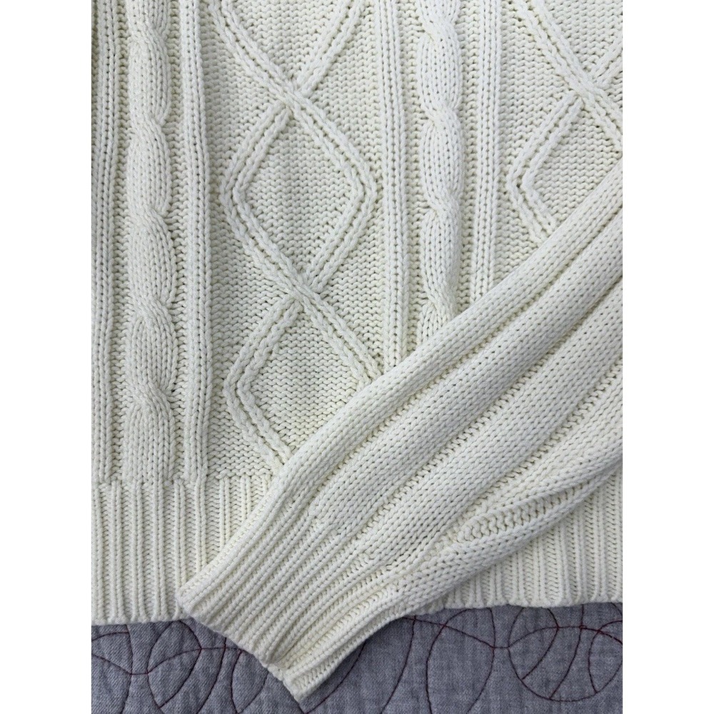 VTG 80s Sears Style Works Cable Knit Cream Sweater / Men's Size Large - Picture 3 of 7